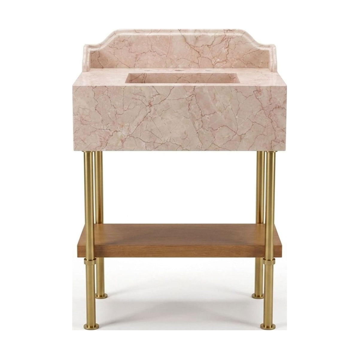 Pink Violet Marble Sink with Brass Legs and Backsplash — view 1
