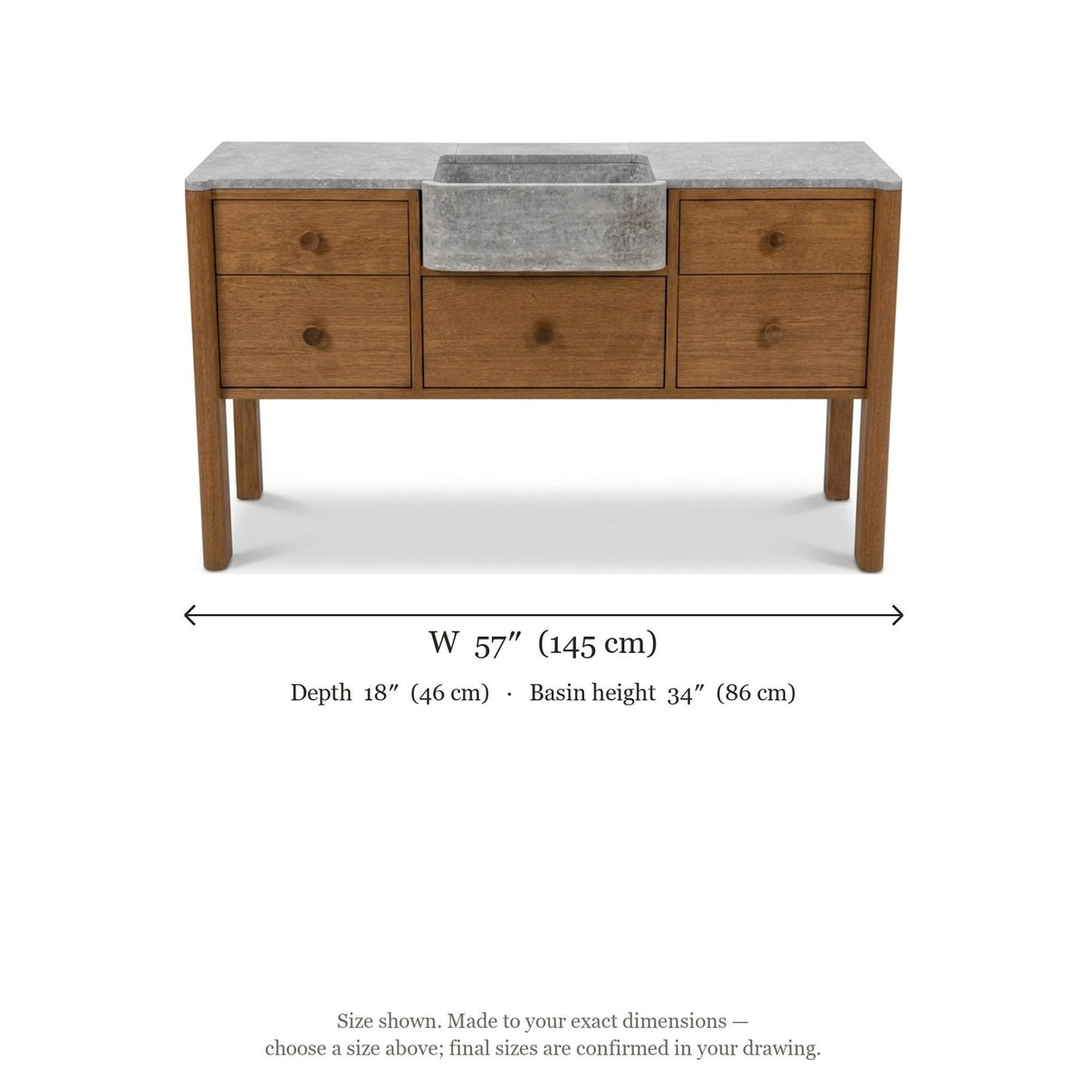 Travertine Marble Vanity with Wood Cabinet — dimensions — view 3