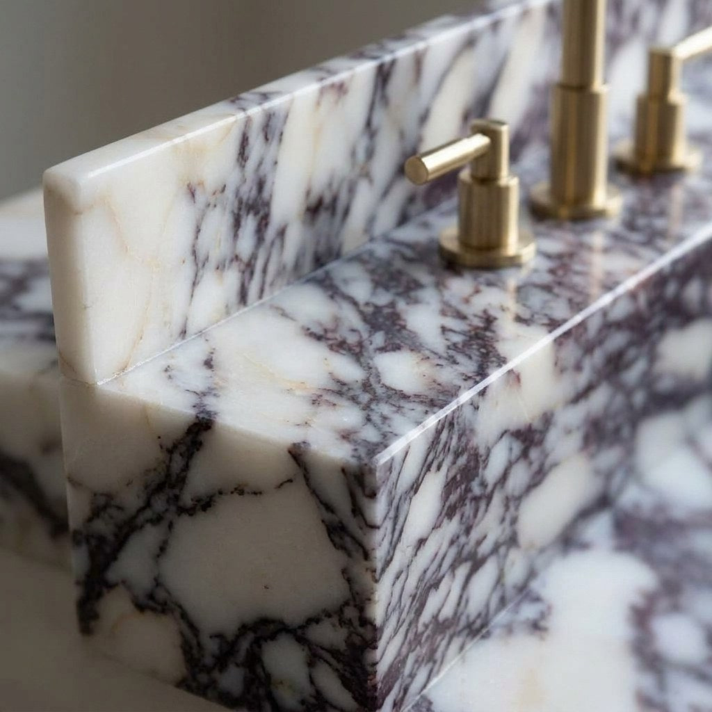 Calacatta Viola Marble Sink with Backsplash — marble detail — view 3