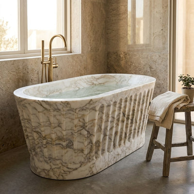 Calacatta Gold Fluted Honed Marble Bathtub — premium