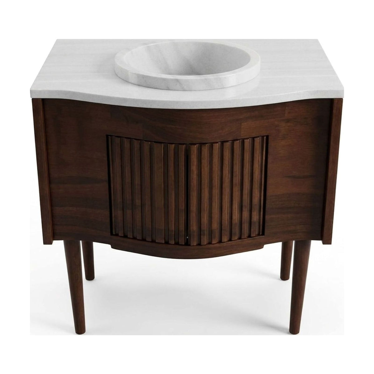 Grey Fluted Marble Vanity with Wood Cabinet — view 1