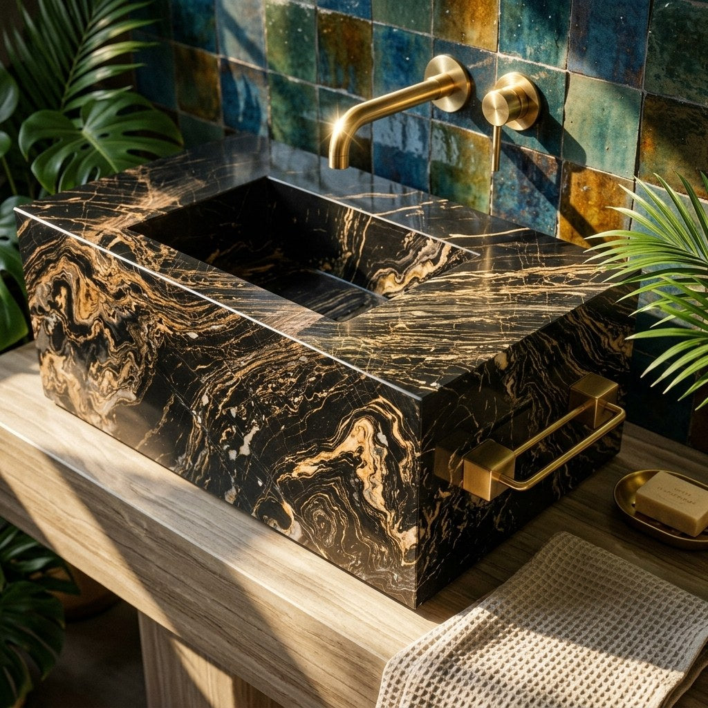Picasso Polished Marble Rectangular Vessel Sink — premium — view 2