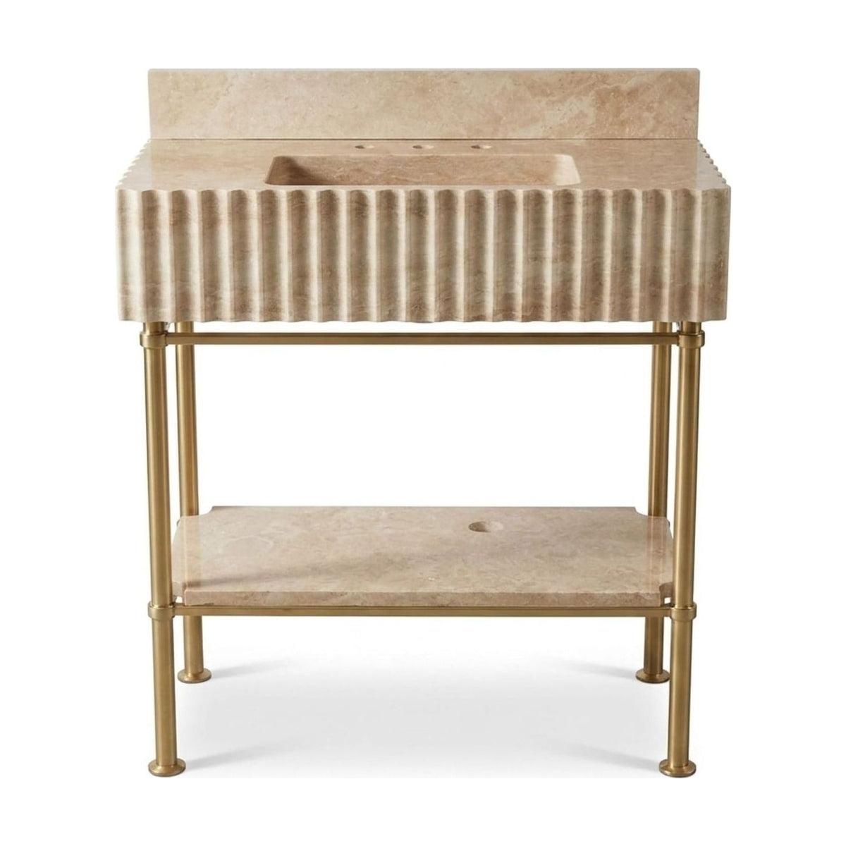 Travertine Fluted Sink with Brass Stand — view 1