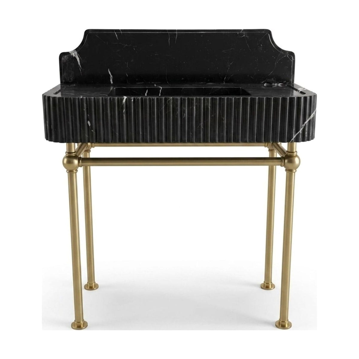 Nero Marquina Fluted Marble Sink with Brass Stand — view 1