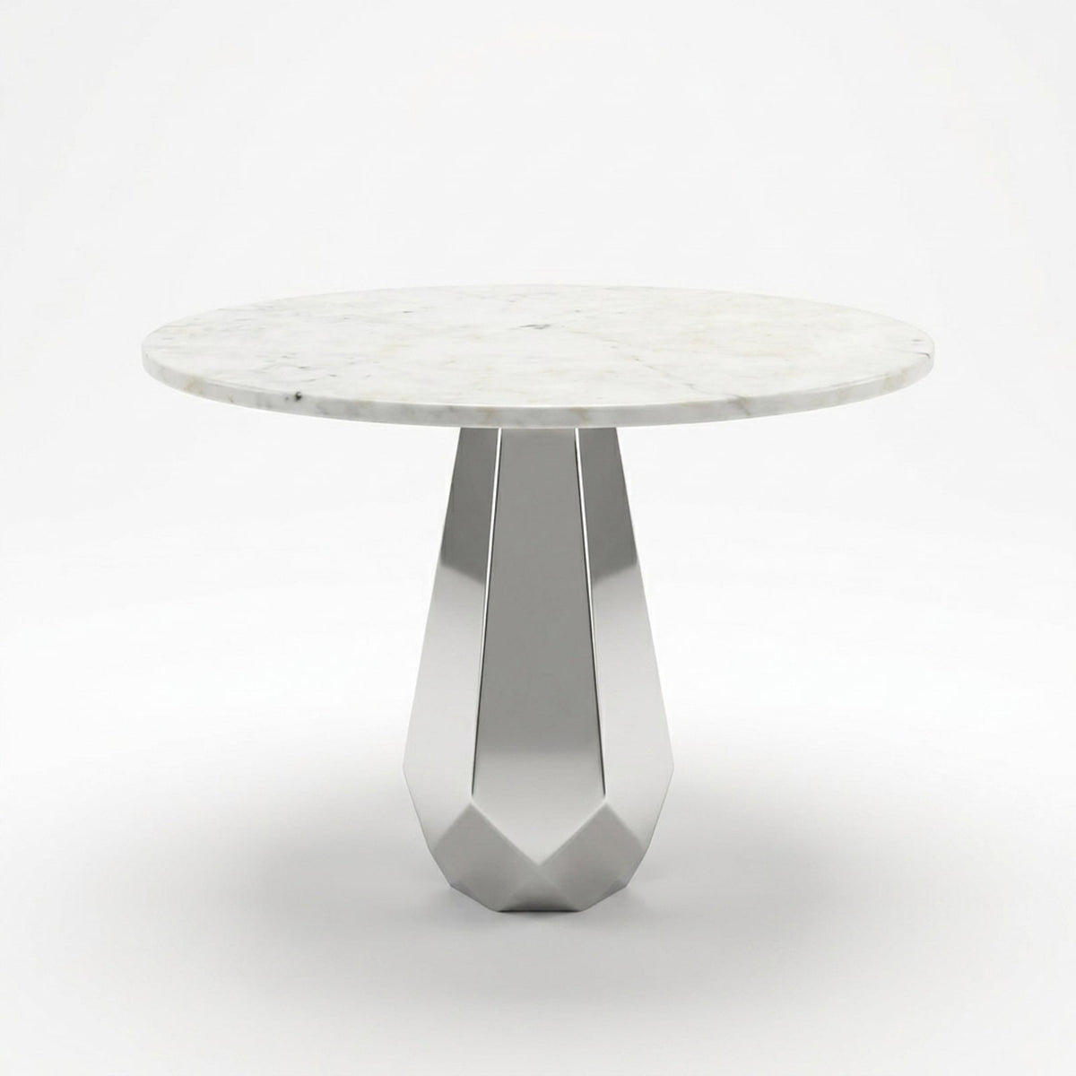 Carrara Marble Round Table with Brushed Steel Base