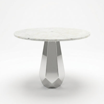 Carrara Marble Round Table with Brushed Steel Base