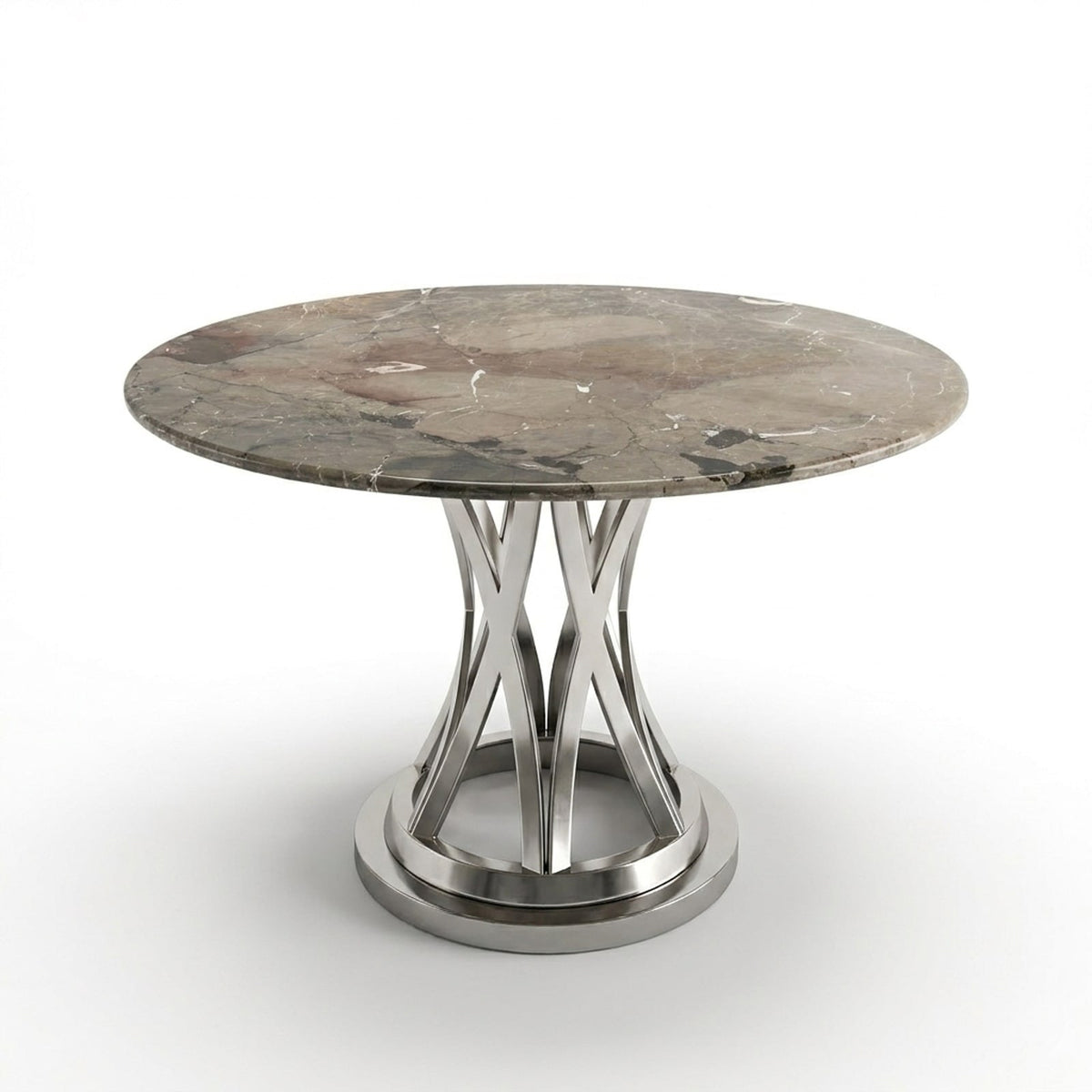Verde Levanto Polished Marble Table with Brushed Steel Base