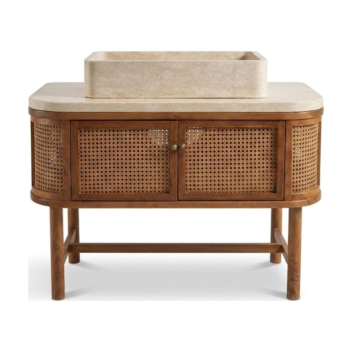 Polished Travertine Vessel Sink Bathroom Vanity — view 1