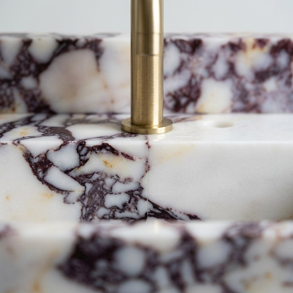 Calacatta Viola Polished Marble Sink with Backsplash — marble detail — view 2