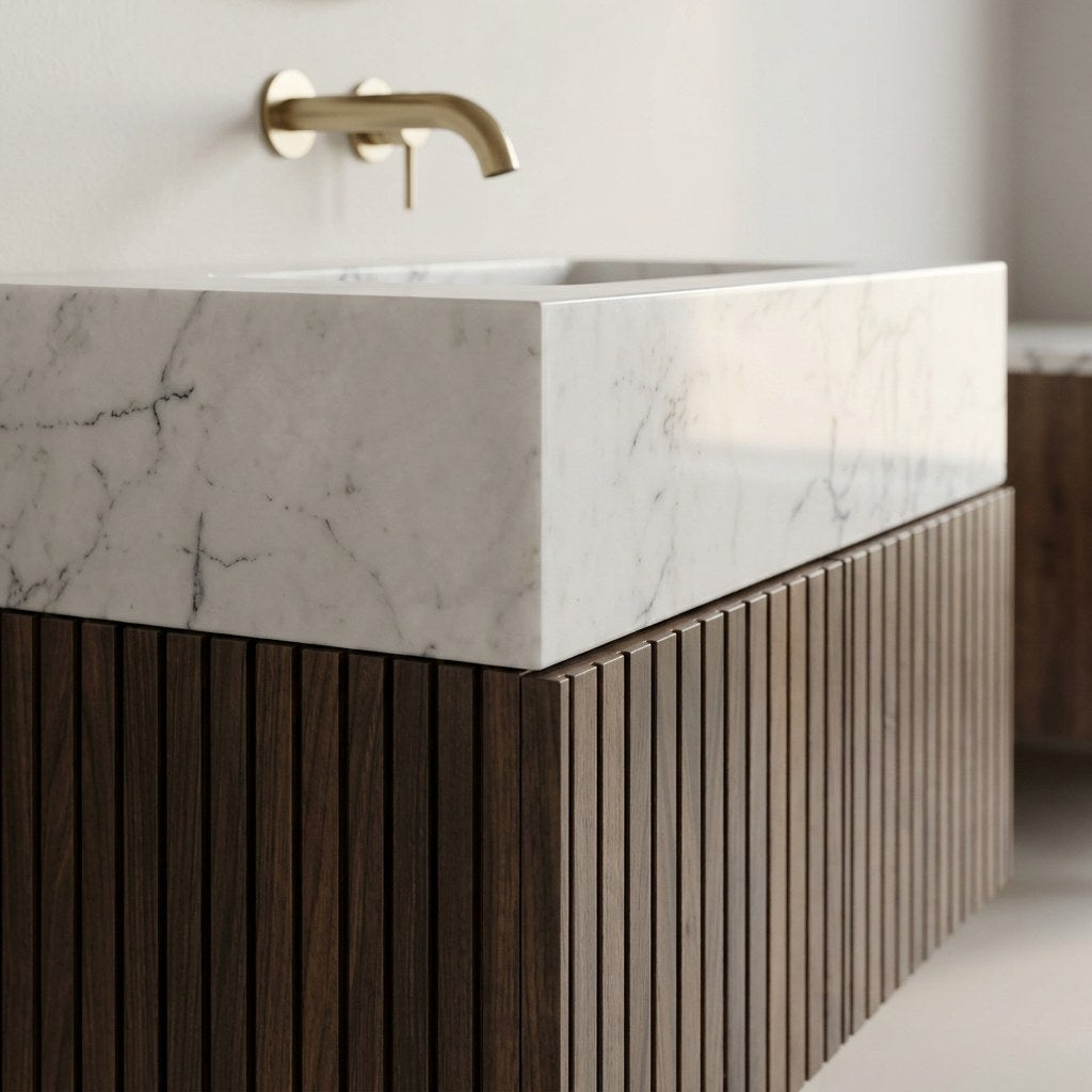 Carrara Marble Polished Vanity Sink — detail — view 4