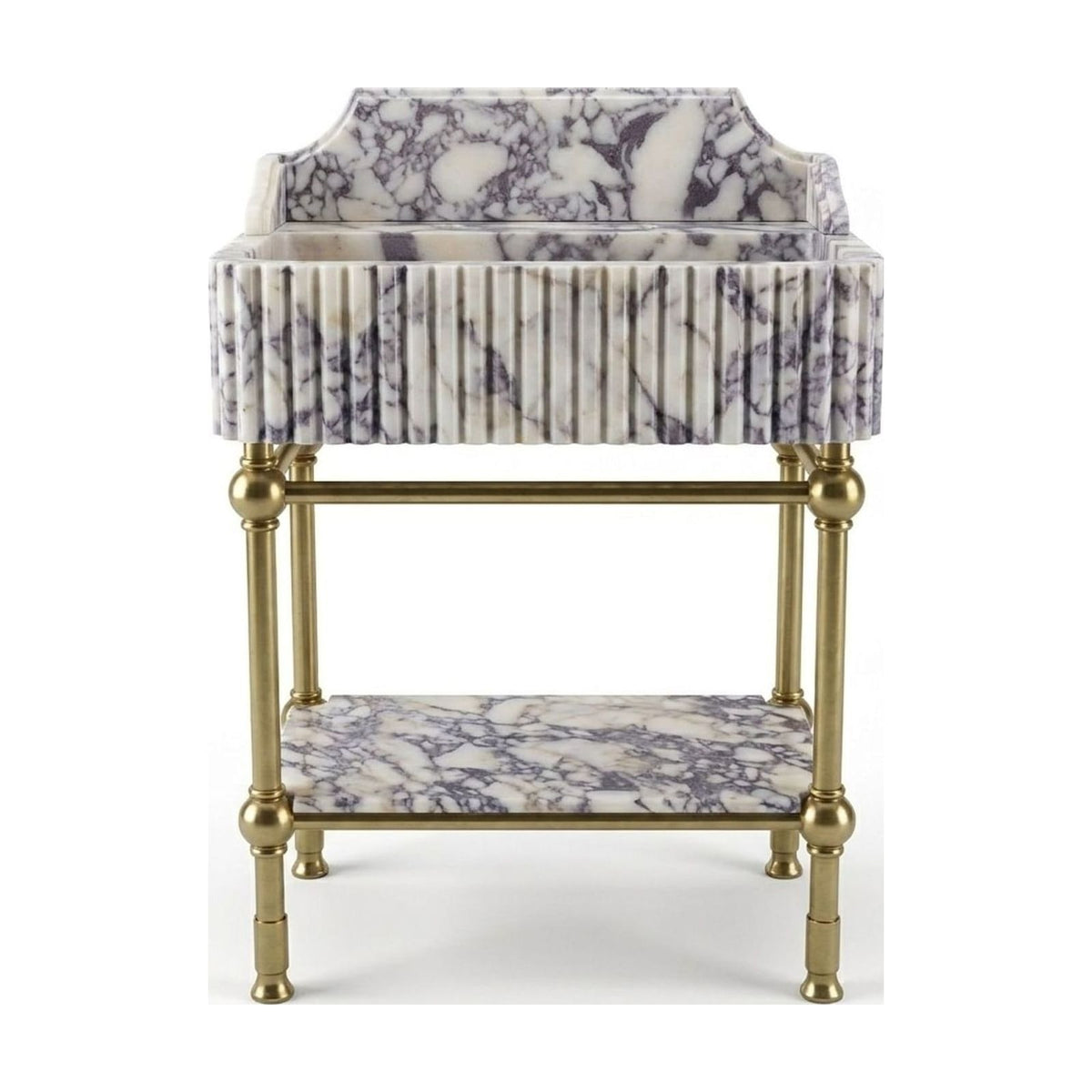 Calacatta Viola Fluted Marble Sink with Brass Stand — view 1