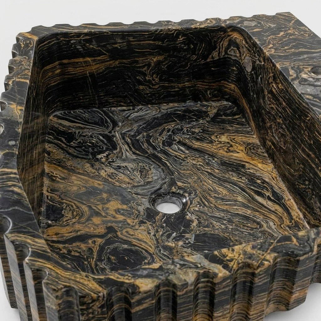 Picasso Fluted Polished Marble Vessel Sink — detail — view 4