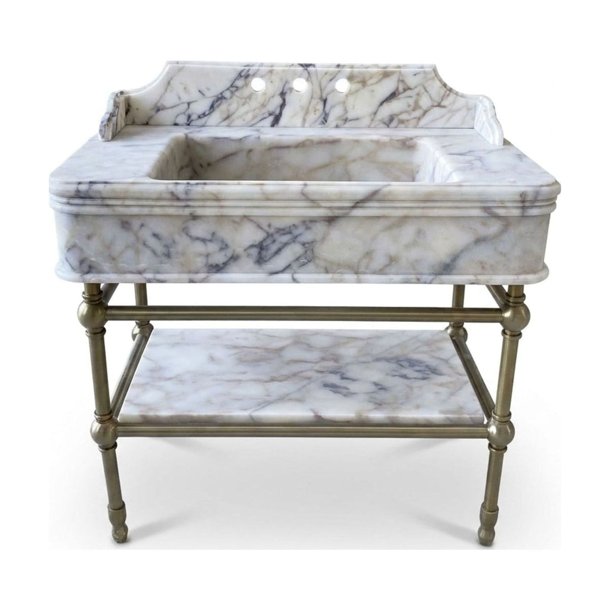 Calacatta Gold Marble Sink with Brass Stand and Backsplash — view 1