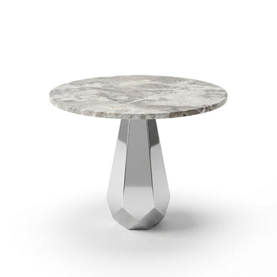 Carrara Marble Table with Geometric Brushed Steel Base