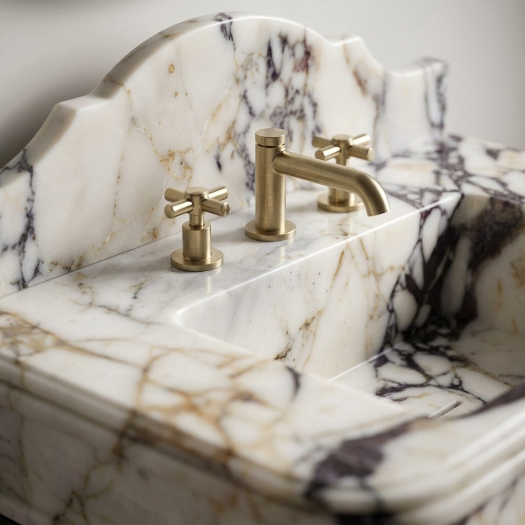 Calacatta Viola Marble Sink with Backsplash — marble detail — view 3