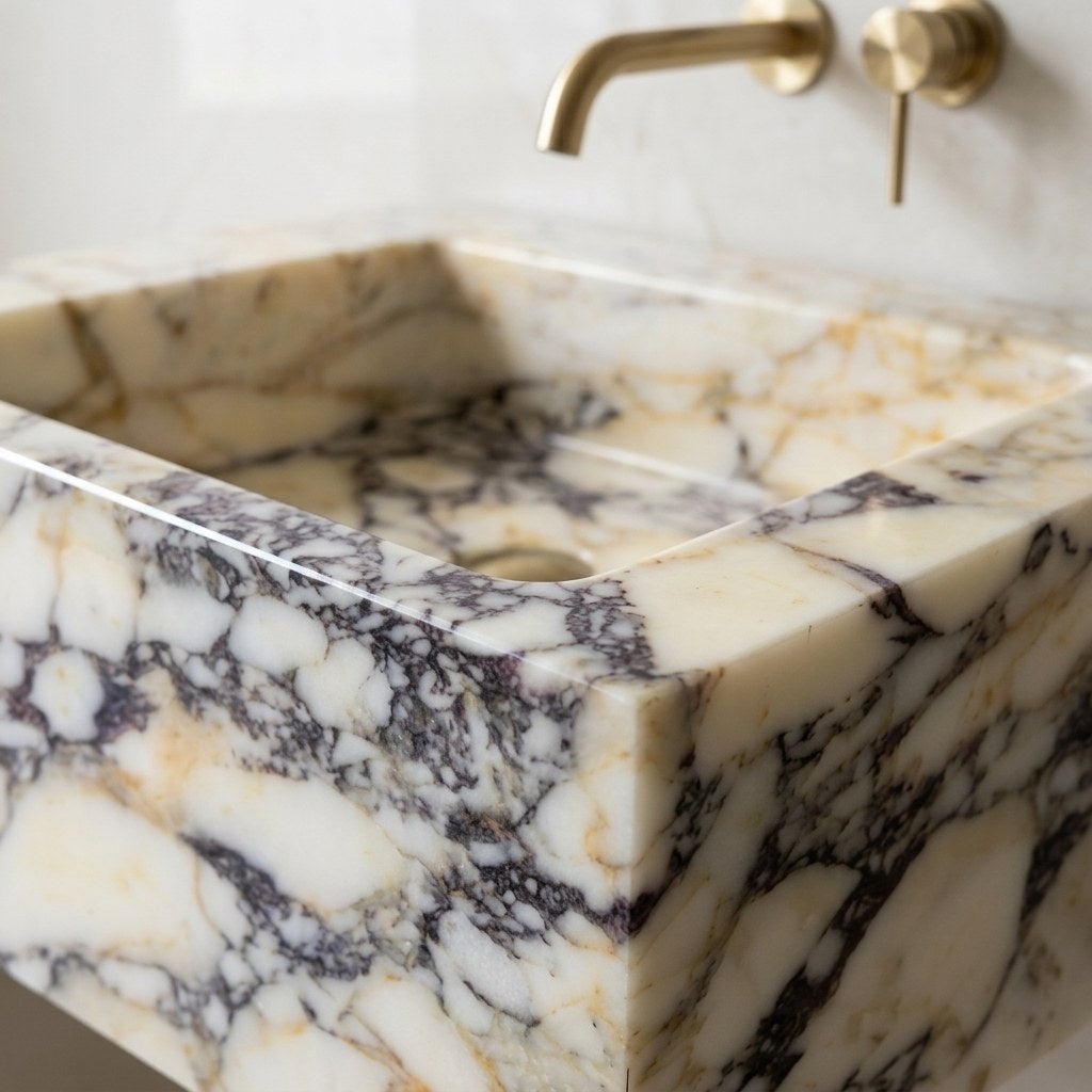 Calacatta Viola Polished Marble Rectangular Vessel Sink — marble detail — view 3