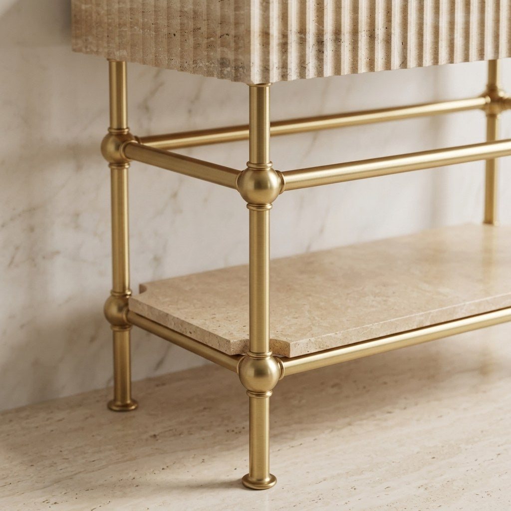 Fluted Travertine Sink with Brass Gold Stand — detail — view 4
