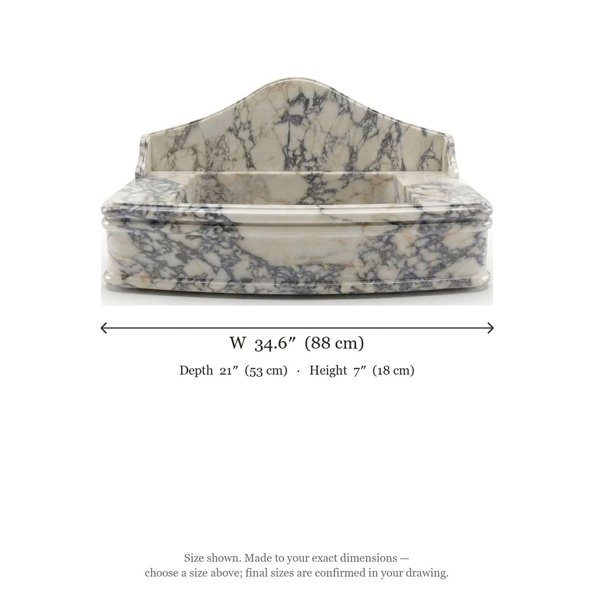 Calacatta Viola Honed Marble Sink with Backsplash — dimensions — view 4