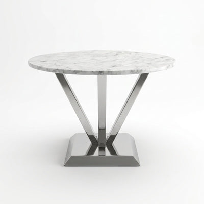 Carrara Marble Round Table with Brushed Steel Base