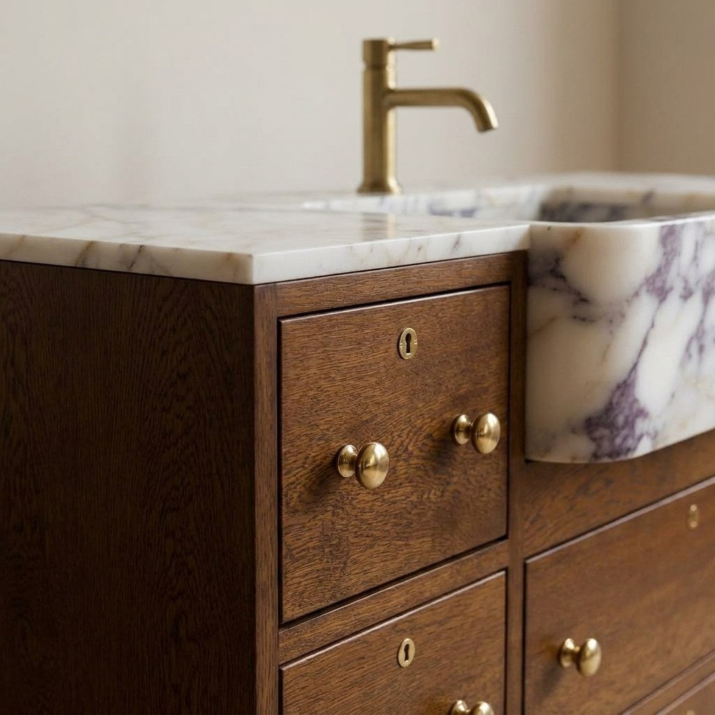 Calacatta Viola Honed Marble Vanity with Integrated Sink — detail — view 4