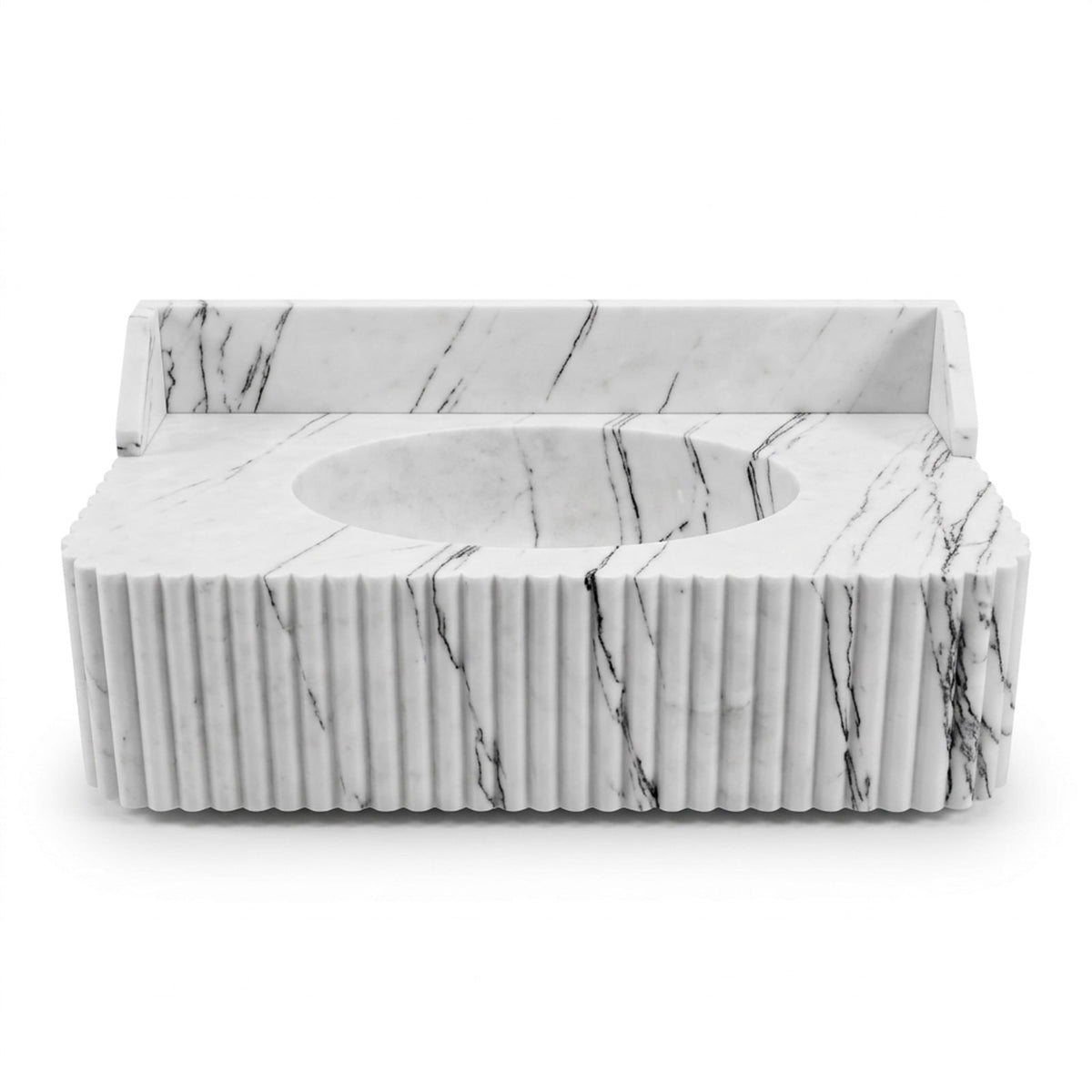 Lilac Fluted Marble Sink with Backsplash and Brass Stand — view 1