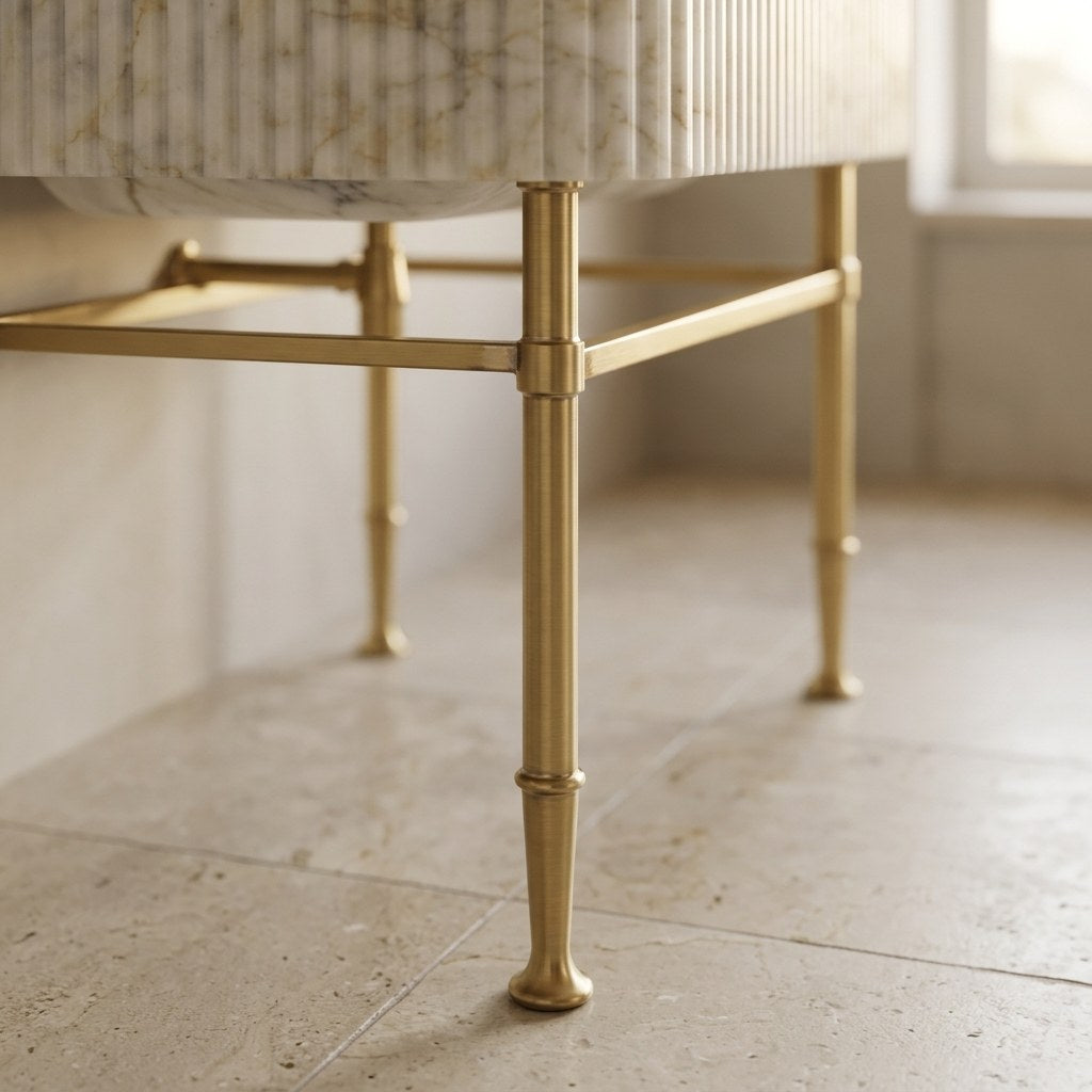 Calacatta Gold Fluted Marble Sink with Brass Stand — detail — view 4