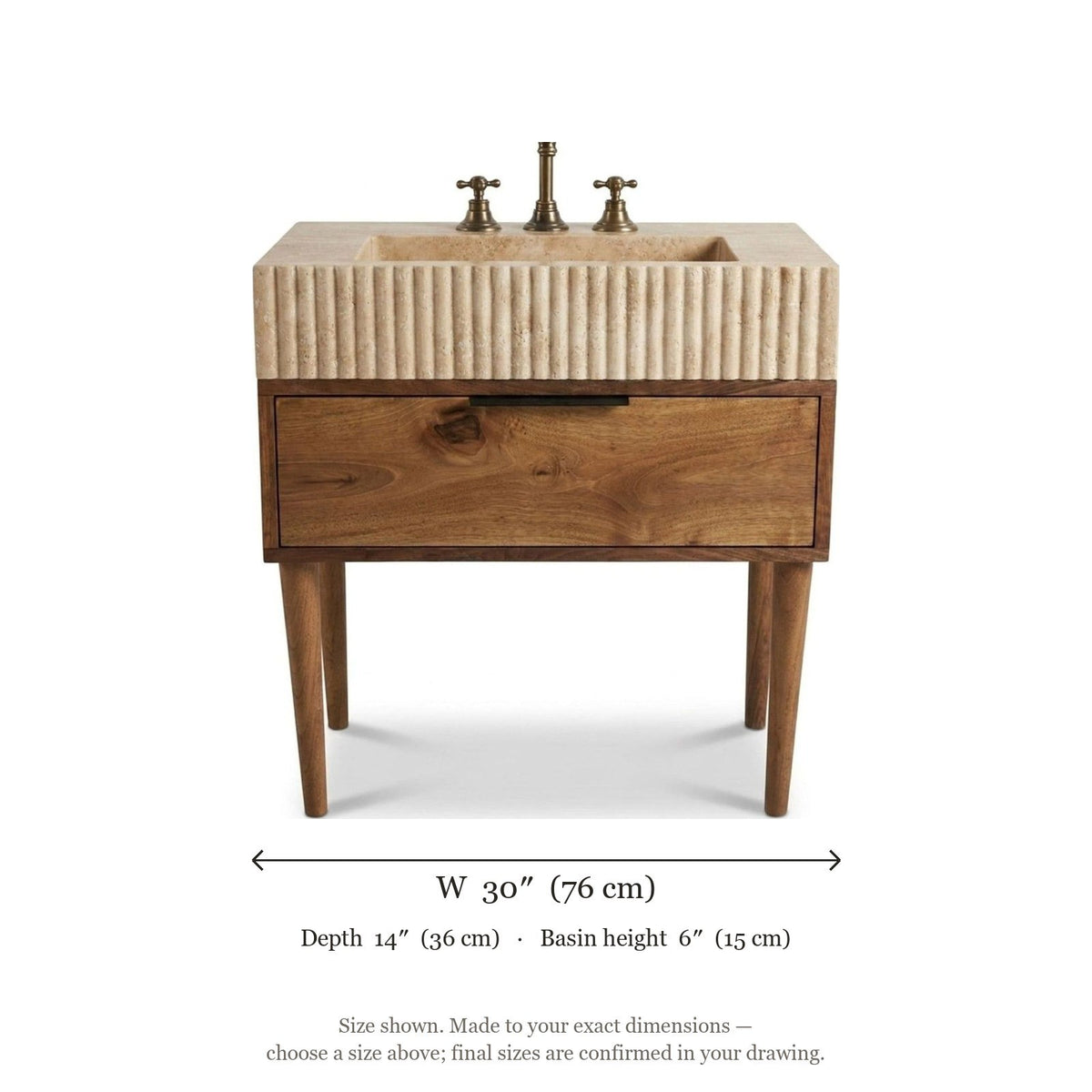 Fluted Travertine Vanity Sink with Honed Finish — dimensions — view 5