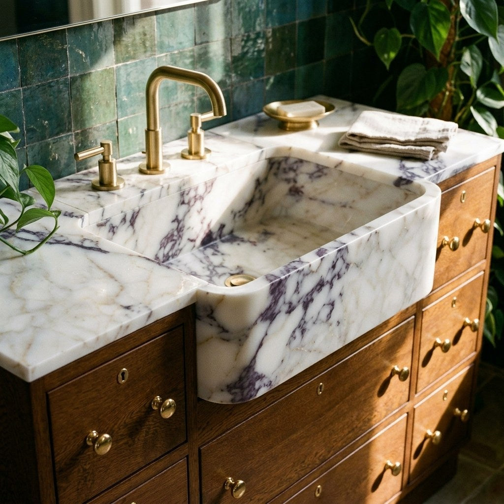 Calacatta Viola Honed Marble Vanity with Integrated Sink — premium — view 2