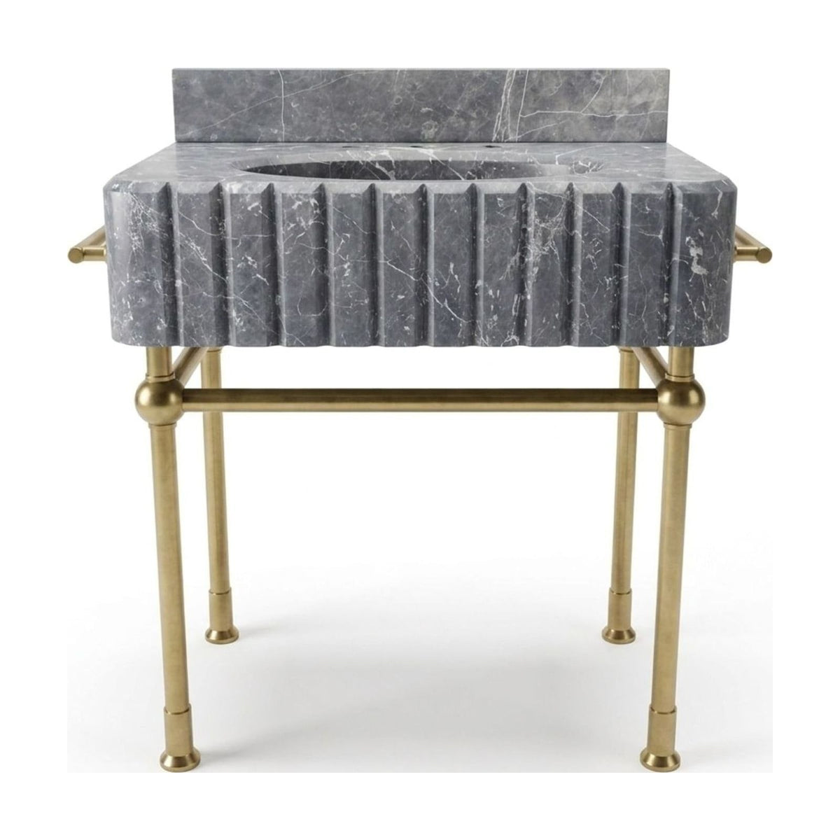 Pietra Notte Fluted Marble Sink with Brass Stand — view 1