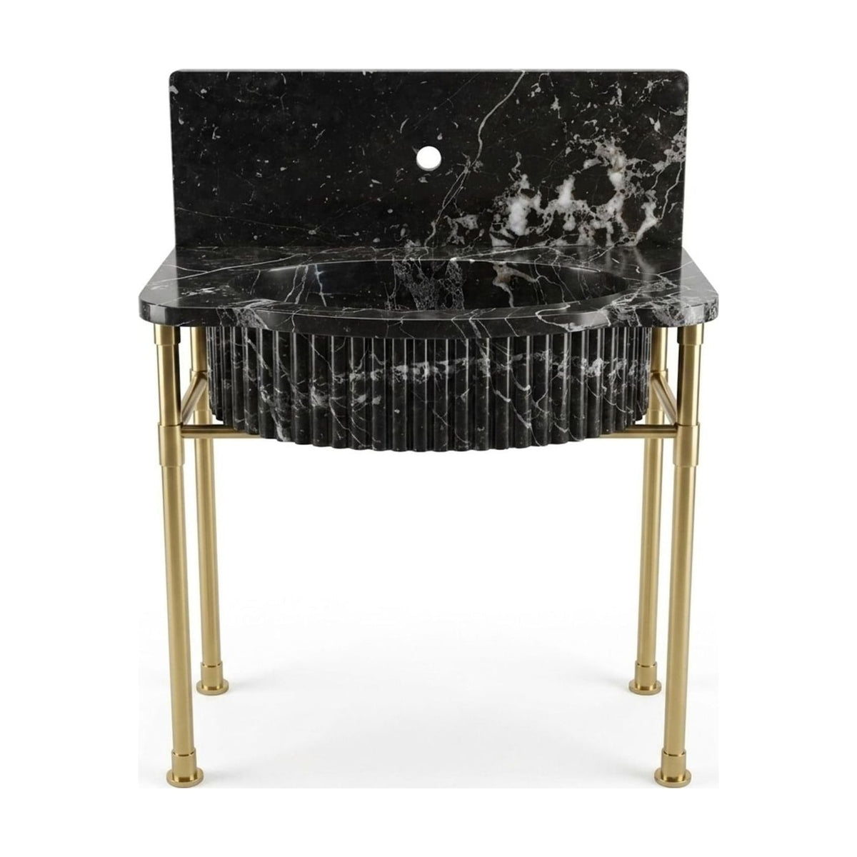Pietra Notte Fluted Marble Sink with Brass Stand and Backsplash — view 1