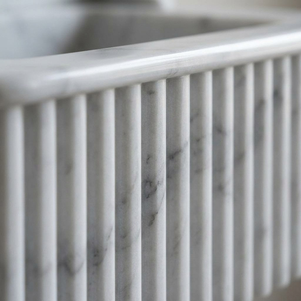 Carrara Fluted Marble Sink with Brass Stand — marble detail — view 3