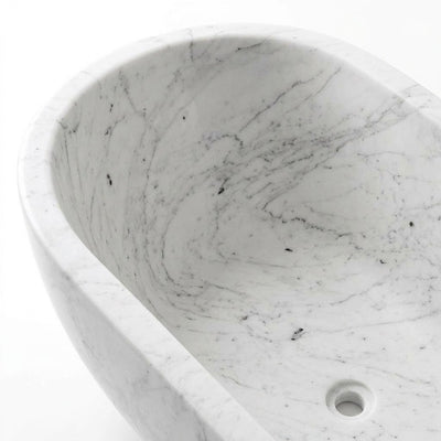 Carrara Polished Marble Oval Freestanding Bathtub — detail