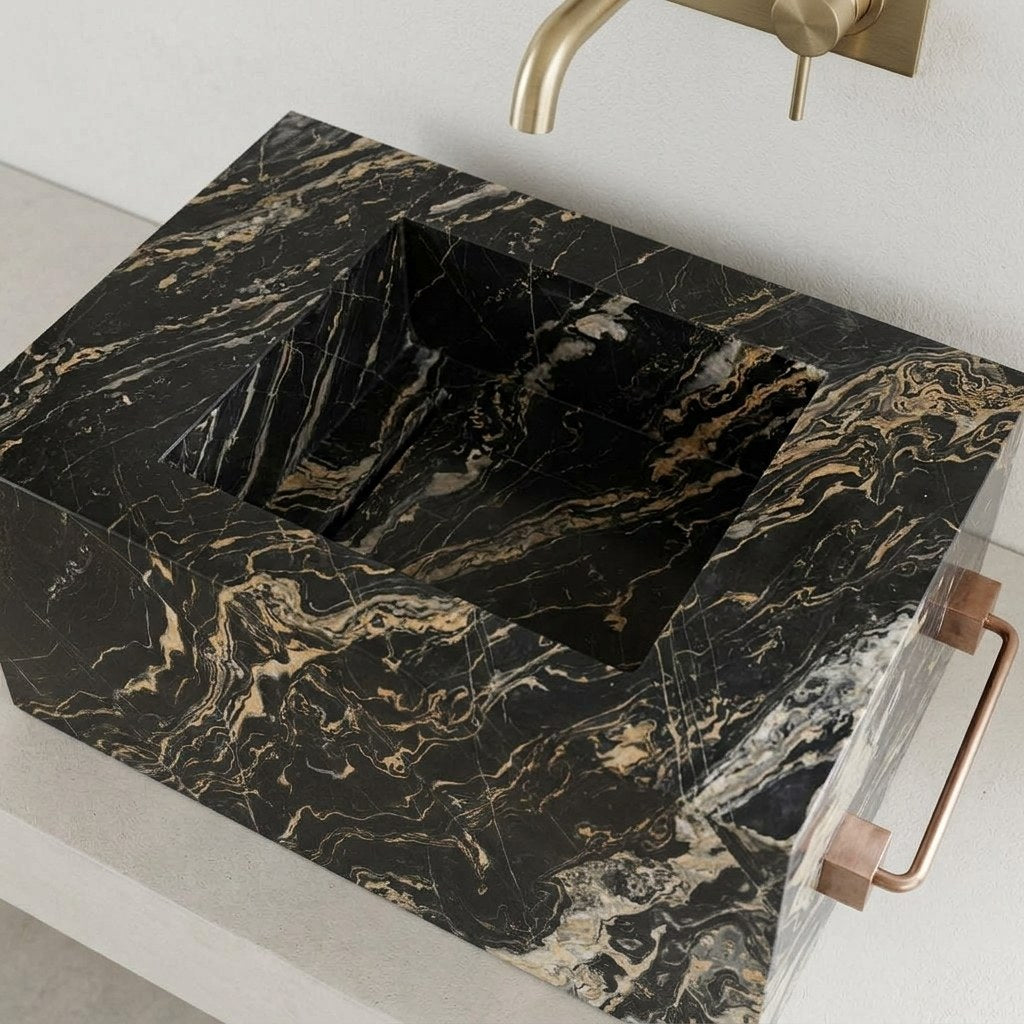 Picasso Marble Polished Rectangular Vessel Sink — detail — view 4