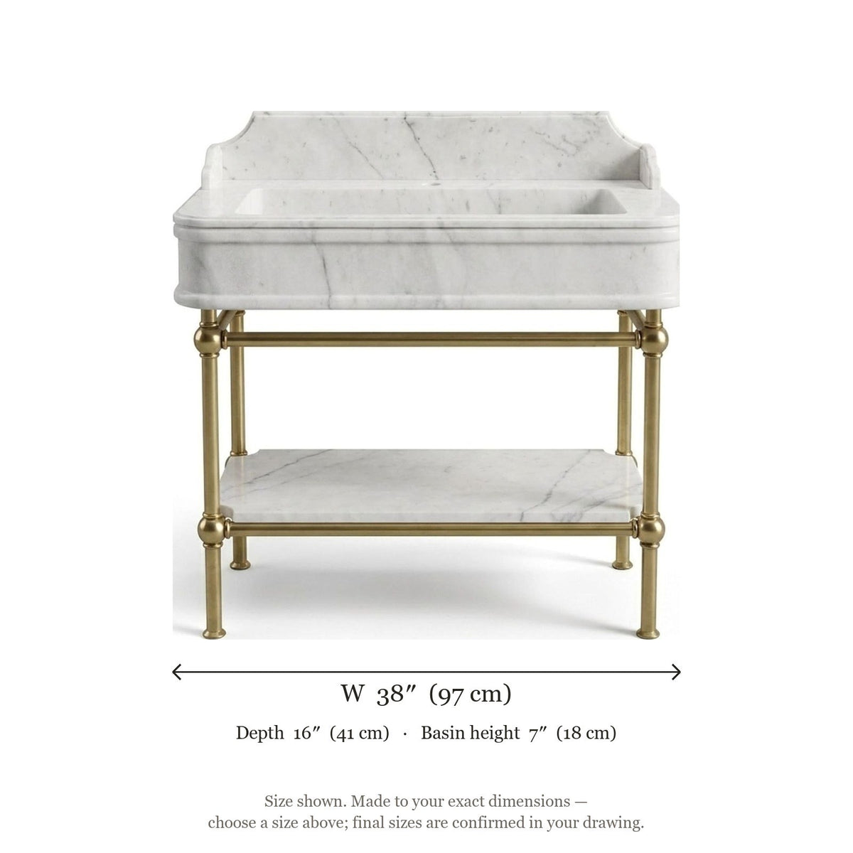 Carrara Marble Sink with Brass Gold Stand and Backsplash — dimensions — view 5