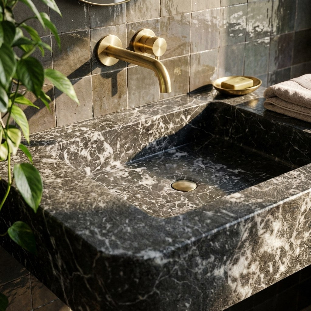 Pietra Notte Honed Rectangular Marble Vessel Sink — premium — view 2