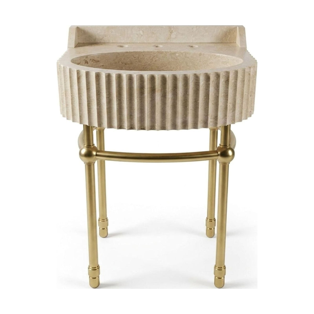 Travertine Fluted Sink with Brass Stand and Backsplash — view 1