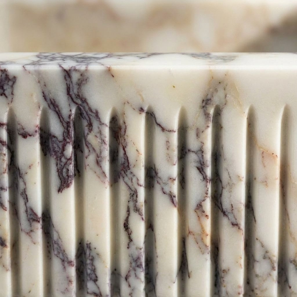 Calacatta Viola Fluted Marble Sink with Backsplash — marble detail — view 2