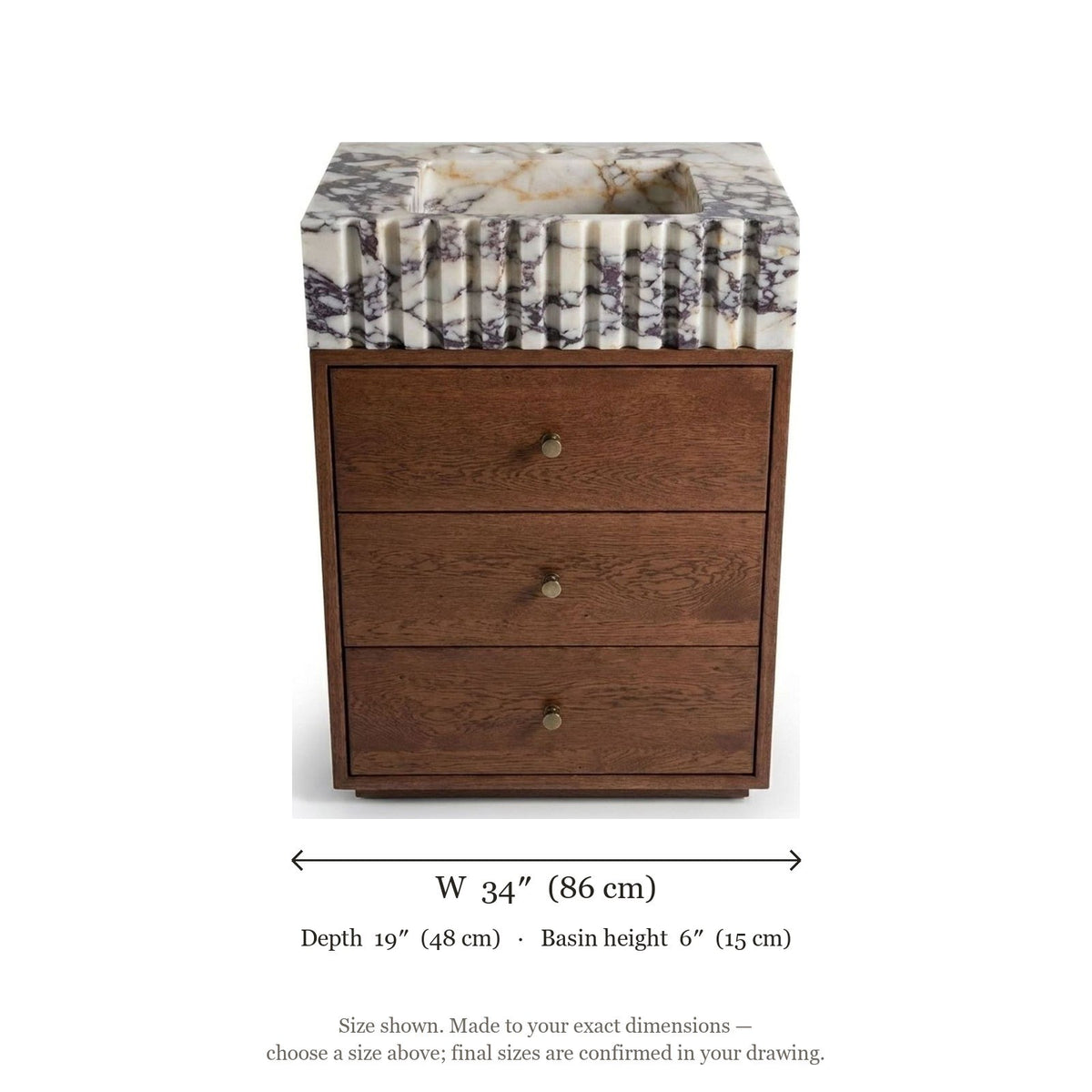 Calacatta Viola Fluted Polished Marble Vanity — dimensions — view 5