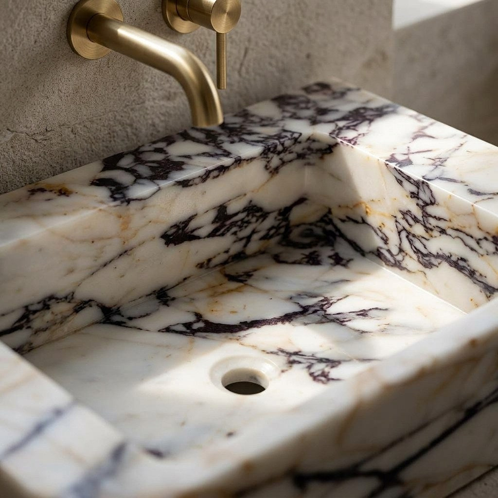 Calacatta Viola Polished Rectangular Marble Sink — marble detail — view 3