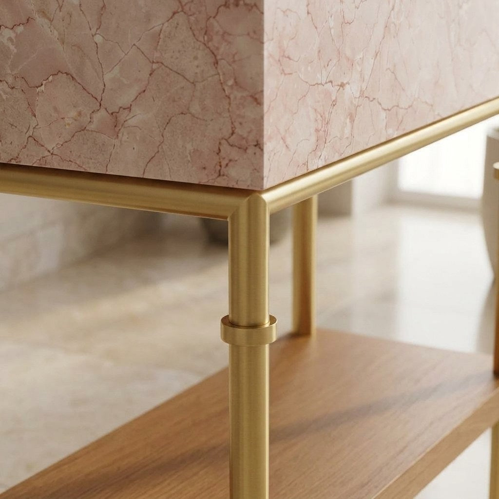 Pink Violet Marble Sink with Brass Legs and Backsplash — detail — view 4