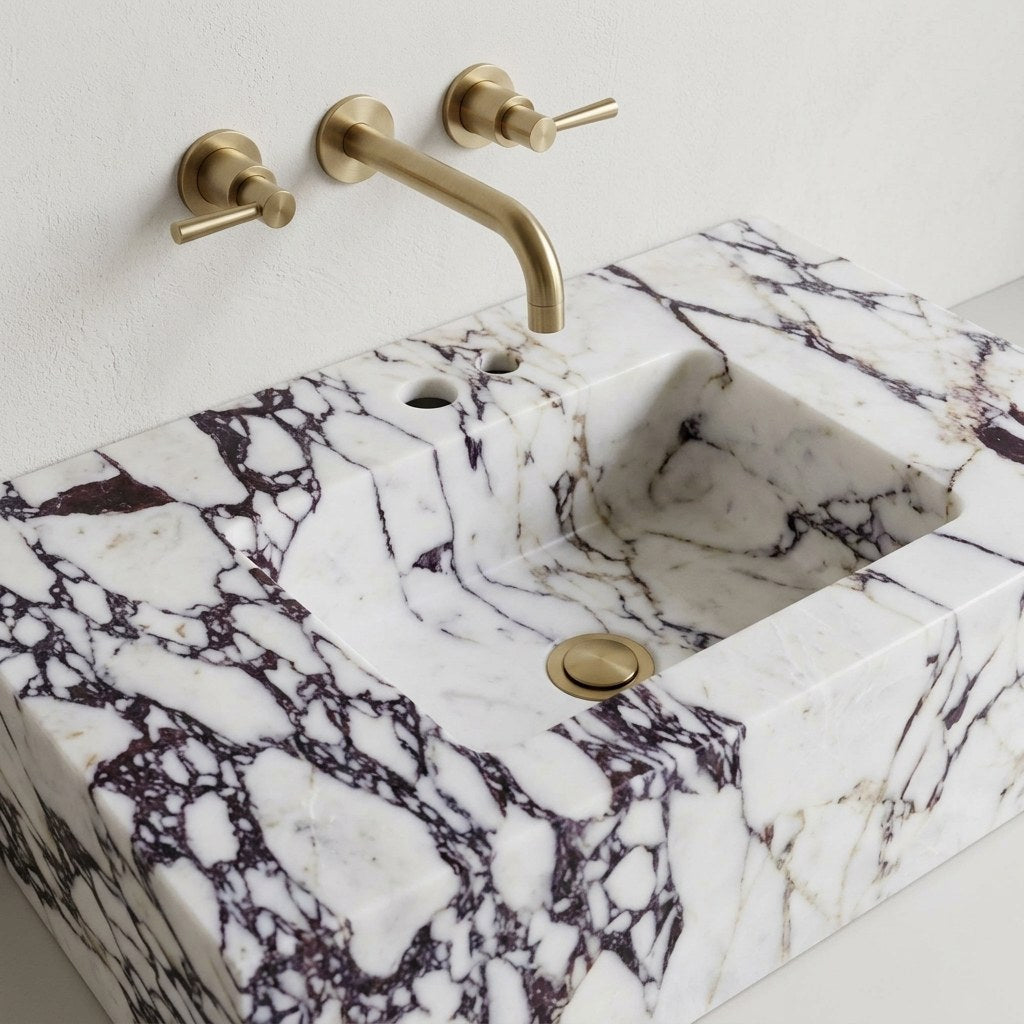 Calacatta Viola Polished Rectangular Marble Sink — detail — view 4