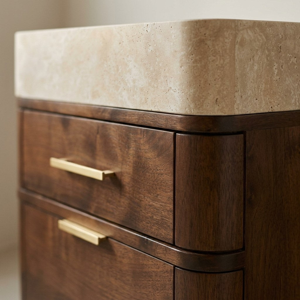 Polished Travertine Vanity Sink — detail — view 4