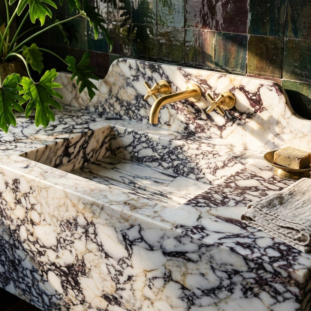Calacatta Viola Polished Marble Sink with Backsplash — premium — view 2