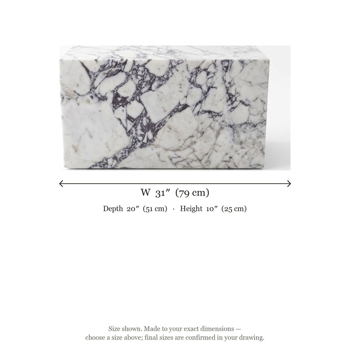 Calacatta Viola Rectangular Honed Marble Block Sink — dimensions — view 5