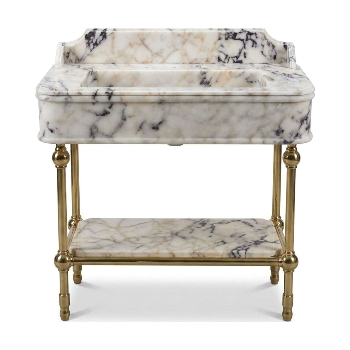 Calacatta Viola Marble Console Sink with Brass Stand and Backsplash — view 1