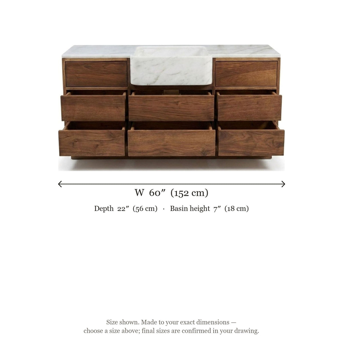 Carrara Marble Vanity with Wood Cabinet — dimensions — view 4