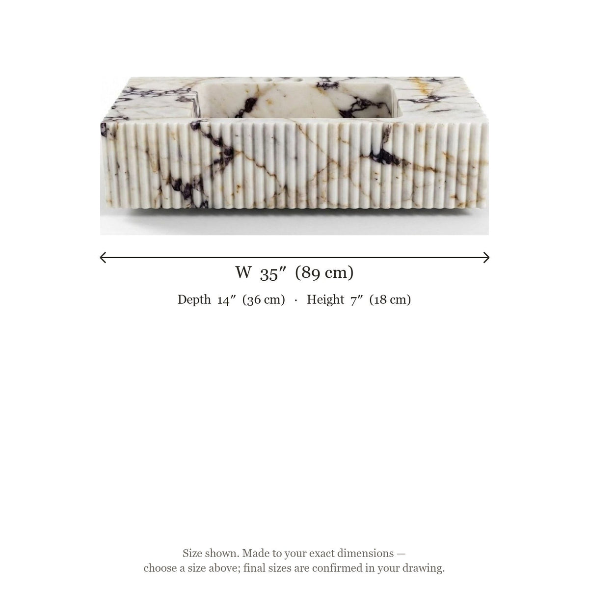 Calacatta Viola Polished Fluted Marble Sink — dimensions — view 4