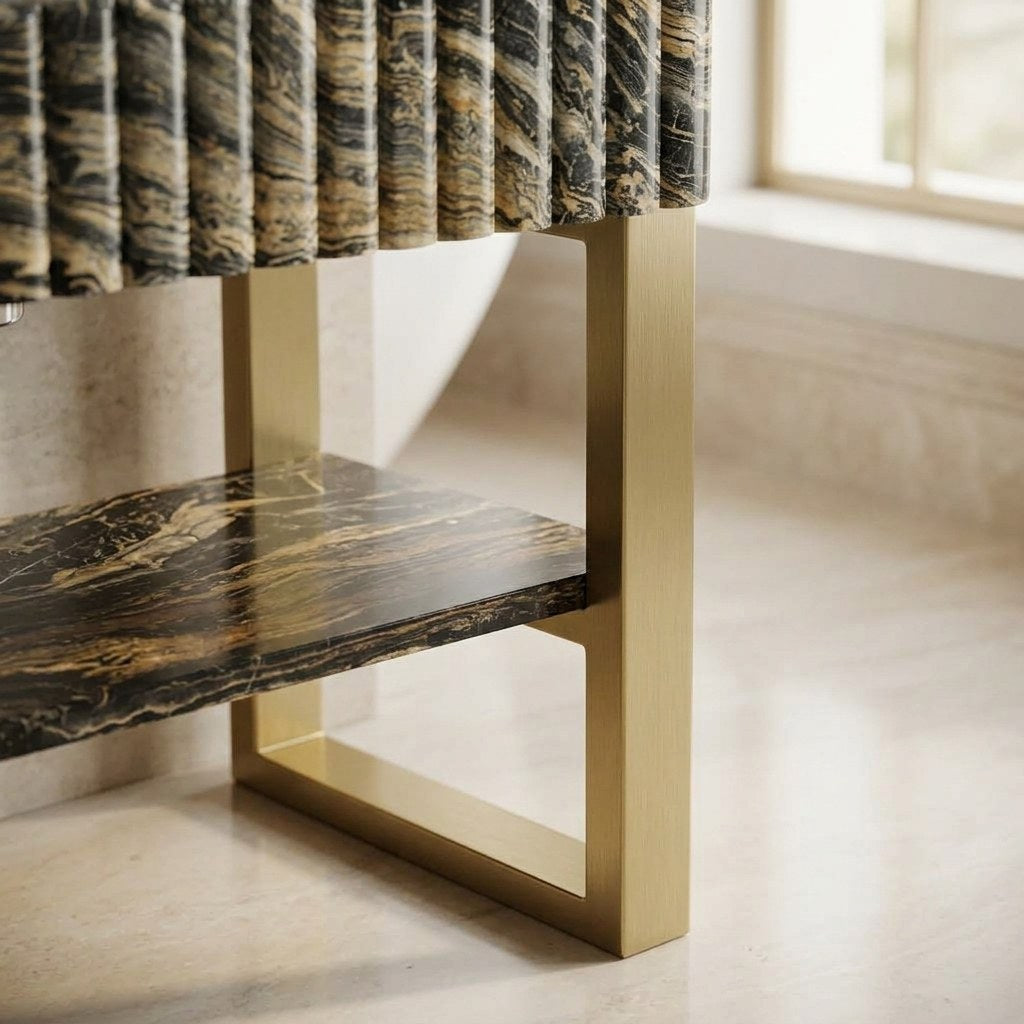 Picasso Fluted Marble Sink with Brass Stand — detail — view 4
