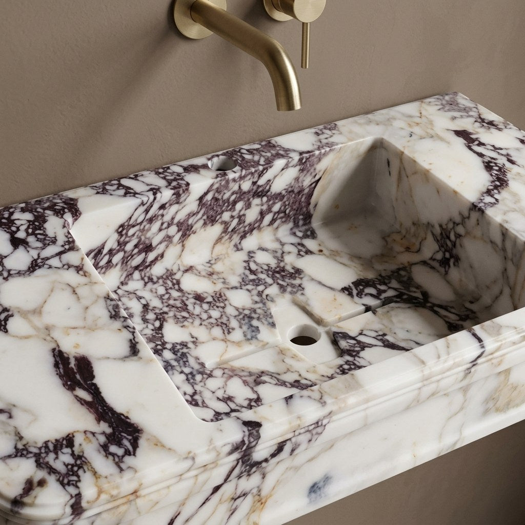 Calacatta Viola Polished Marble Rectangular Sink — detail — view 3