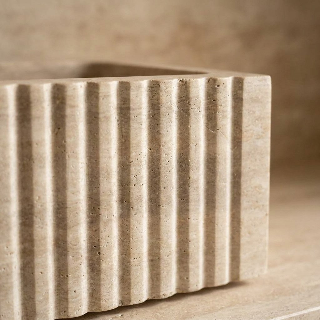Travertine Fluted Rectangular Honed Sink — marble detail — view 3